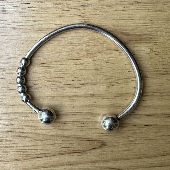VTG Key Chain Cuff Bracelet Size 6.5 Round Ball Beads‎ Mexico 925 Sterling 17.9g - Picture 2 of 5